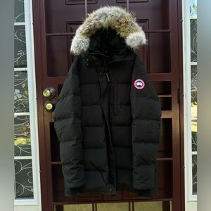 Black Canada Goose Men's Parka with Fur Trim Hood - [XL]